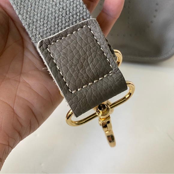 Mini TPM Dark Gray Steel Perforated H Leather Snap Button Crossbody Bag S4/B12 - Picture 12 of 12